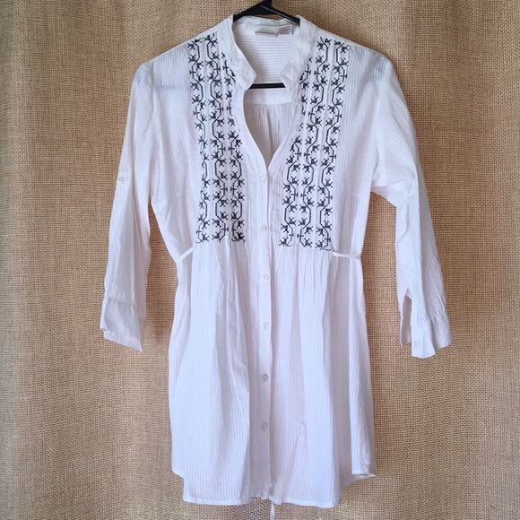 πHPπBoho White Embroidered Tunic w 3/4 Sleeves - Picture 2 of 7
